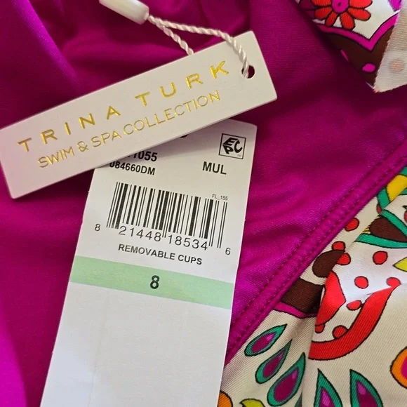 Trina Turk Colorful Off-Shoulder Swimsuit Sz 8 Nwt - Picture 5 of 6